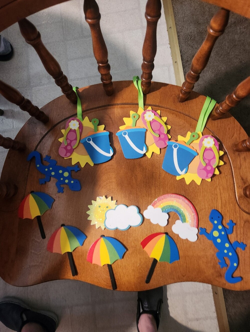 Wooden Beach and Rainbow Decor Set - Blue, Yellow, Pink, Green